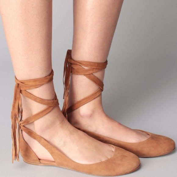 SIGERSON MORRIS DESIGNER SOFT SUEDE TAN ANKLE WRAP BALLET FLATS SIZE 8 NWT - Picture 2 of 11